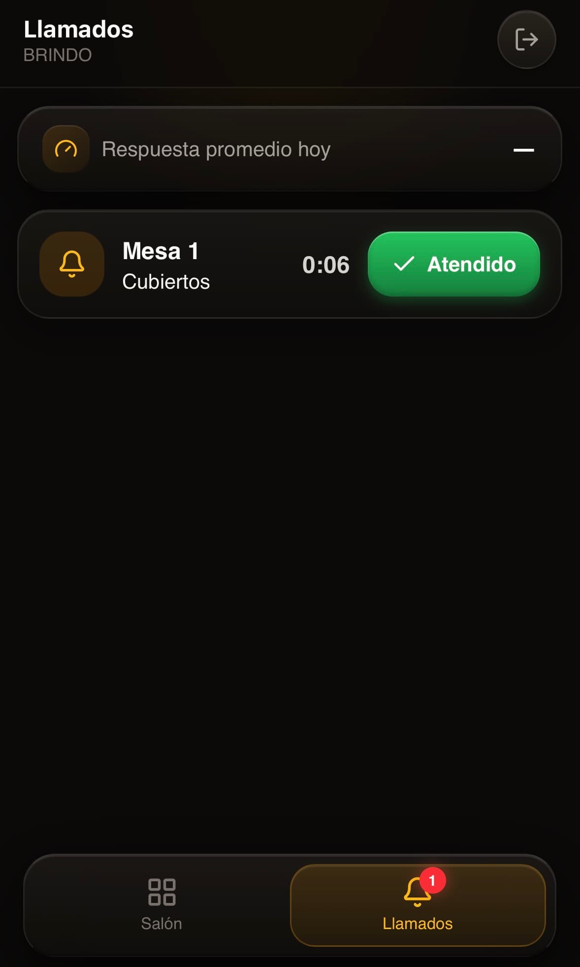 Portal del mozo de Brindo — pantalla 4